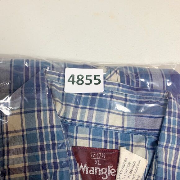 Wrangler Western Shirt Mens Extra Large Blue Plaid Cowboy Southwest Camp Rodeo - Picture 13 of 13